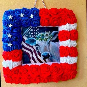 Patriotic Red White & Blues Roses Frame / Cow US Flag Copy /  FREE SHIPPING!!